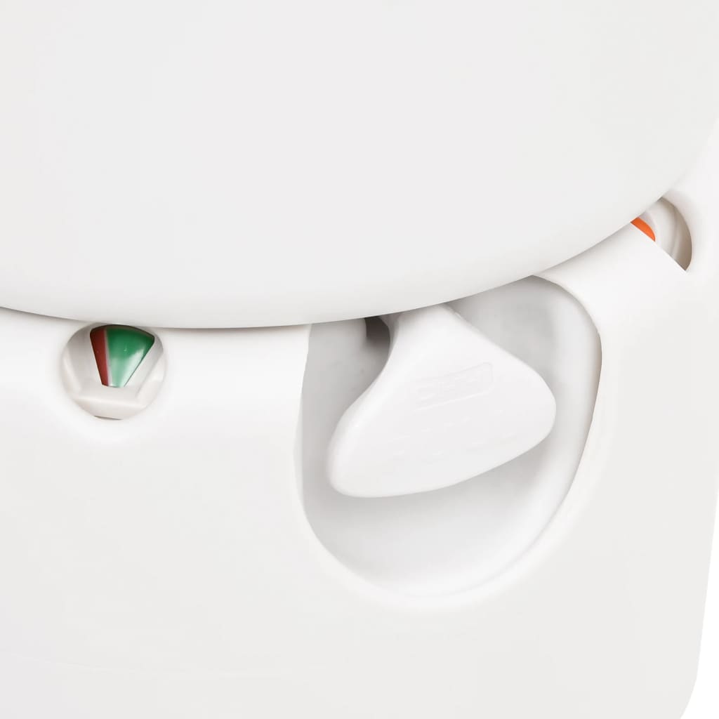 Detail van de niveau-indicator en het spoelsysteem van het vidaXL campingtoilet.