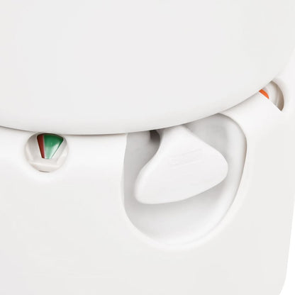 Detail van de niveau-indicator en het spoelsysteem van het vidaXL campingtoilet.