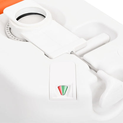 Detail van de niveau-indicator in het vidaXL campingtoilet met zuigpomp en gietmond.