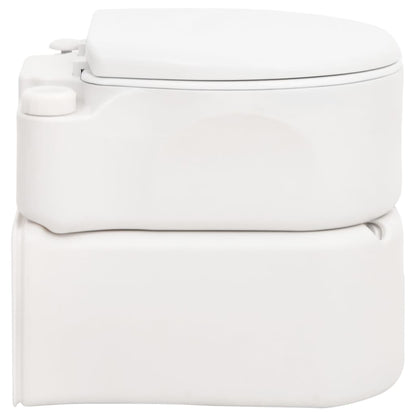 Zijaanzicht van het vidaXL campingtoilet, compact en met een witte afwerking.