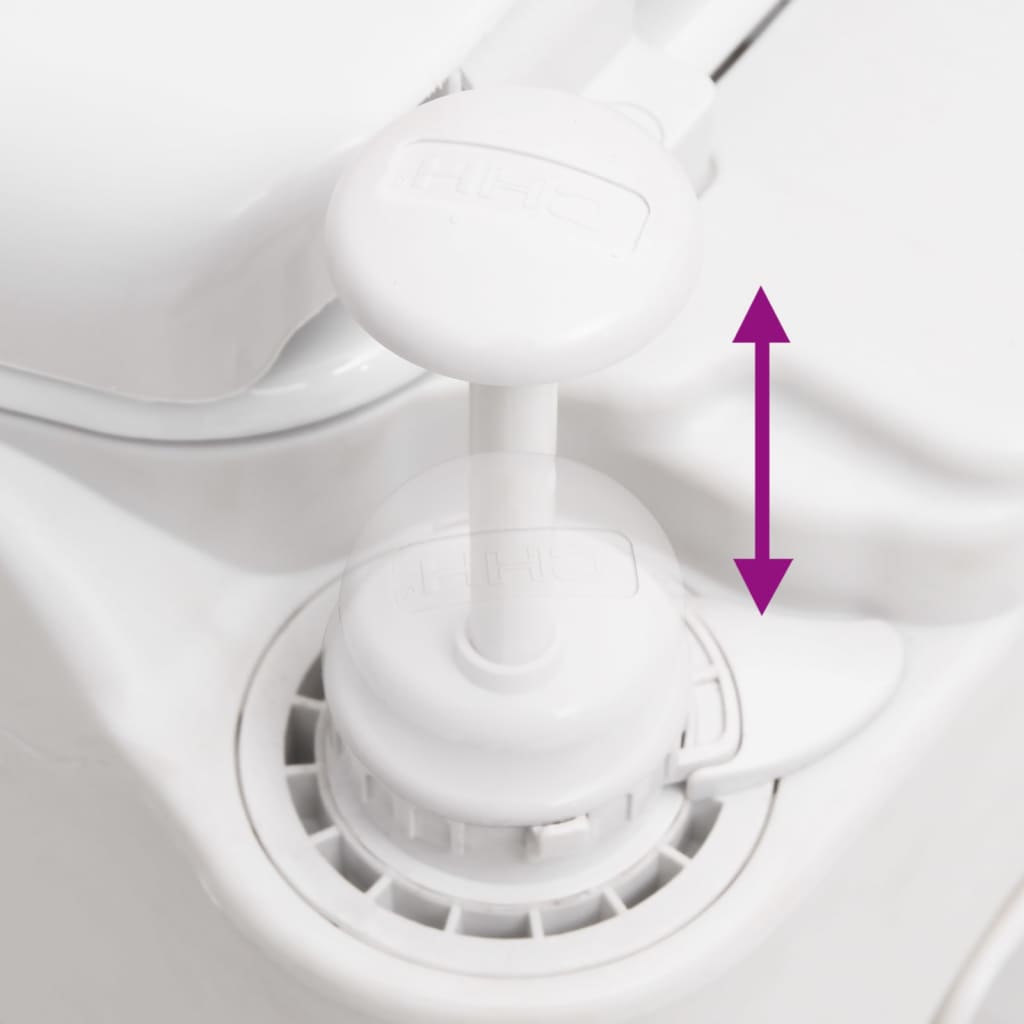 Detail van de zuigpomp van het vidaXL campingtoilet met draaimechanisme.