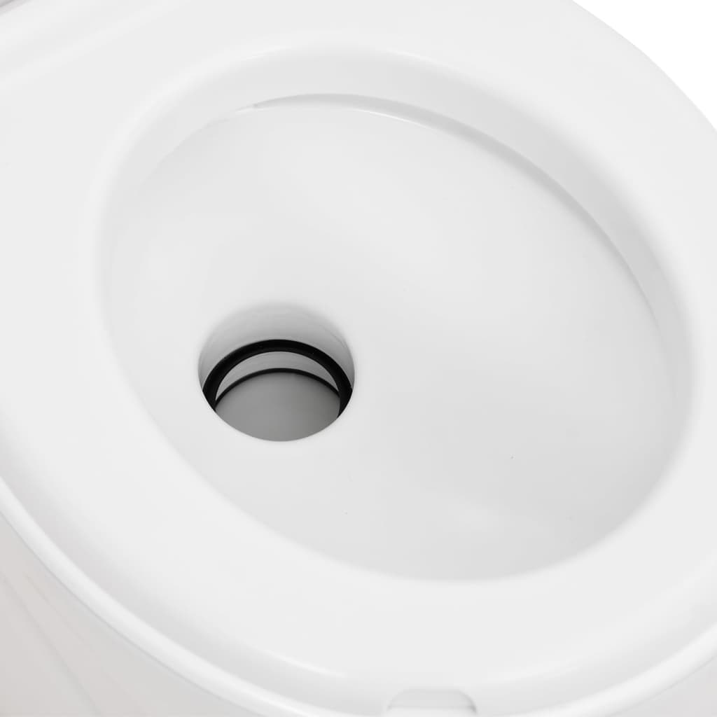Detail van het vidaXL campingtoilet met het spoelmechanisme en de toiletopening.