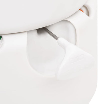 Detail van de draaibare gietmond van het vidaXL campingtoilet met niveau-indicator.
