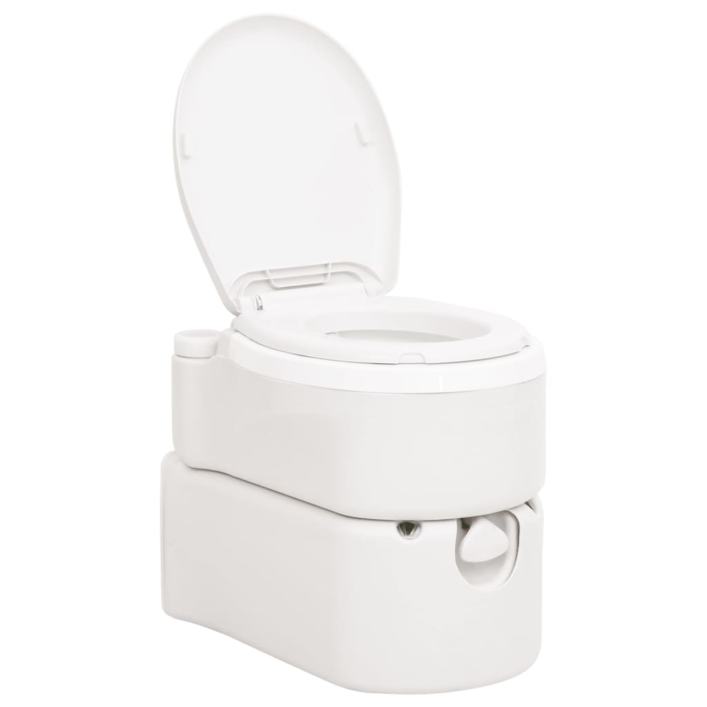 Wit vidaXL campingtoilet met geïntegreerde 24+17 L inhoud en open deksel.