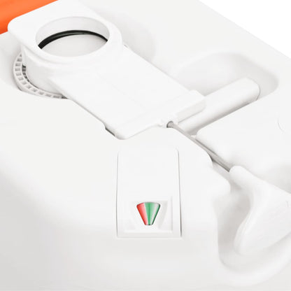 Detail van het vidaXL campingtoilet met indicator voor tankinhoud en zuigpomp.