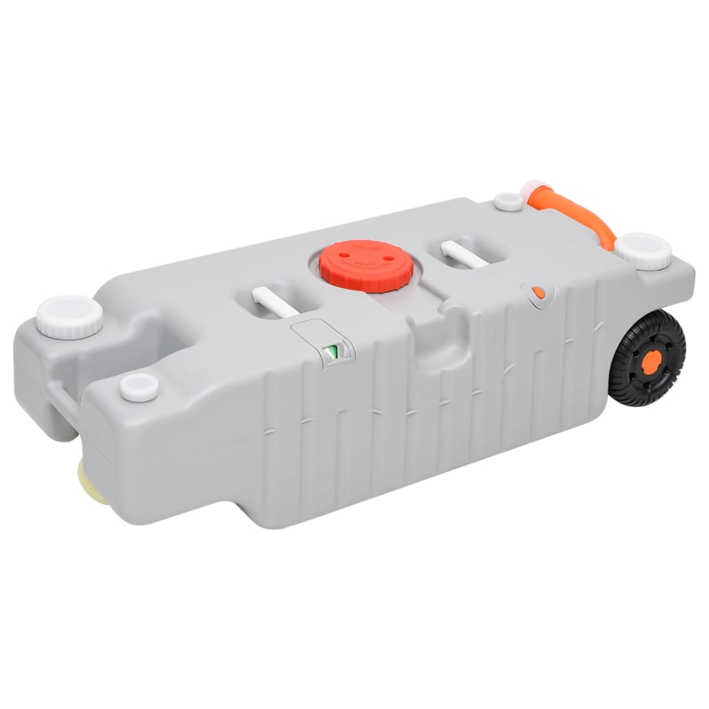Detail van de vidaXL 75 L watertank op wielen, met wateruitlaten en niveau-indicator.