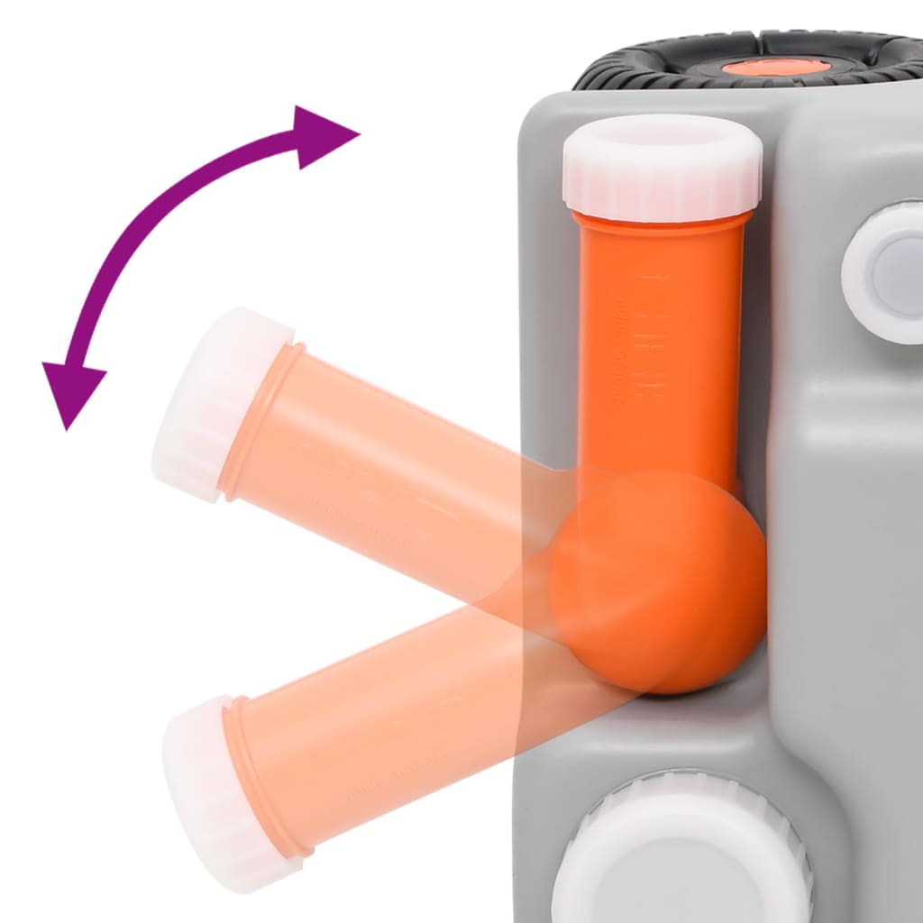 Detail van de oranje wateruitlaten van de vidaXL 75 L watertank, zijaanzicht.