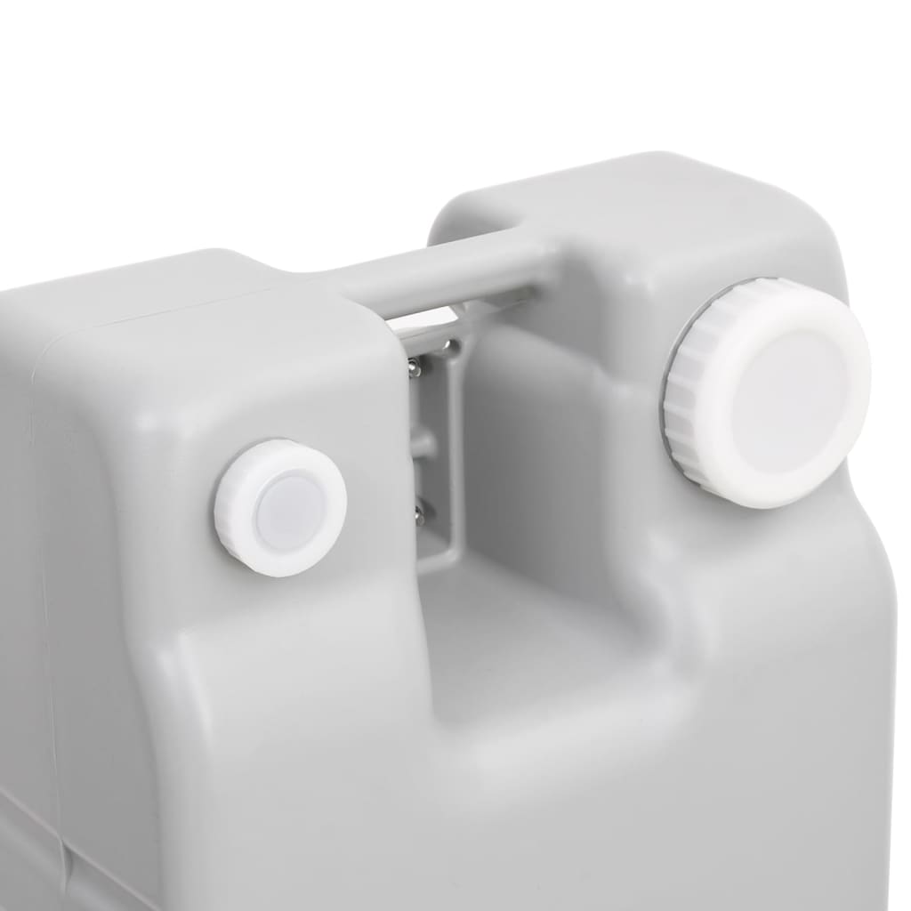 Detail van de grijze vidaXL watertank met wielen en wateruitlaat.