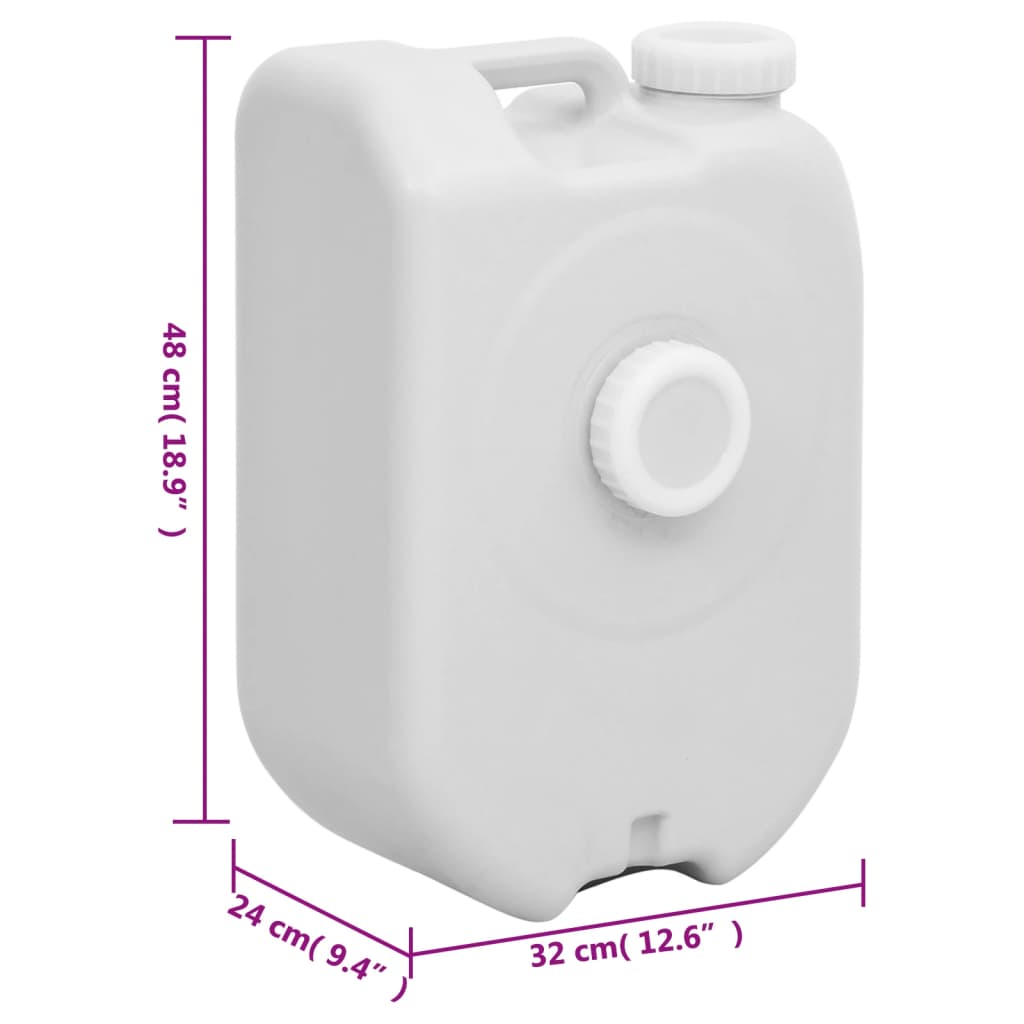 Zijaanzicht van de vidaXL draagbare watertank van 24 L met handgreep en wateruitlaat.