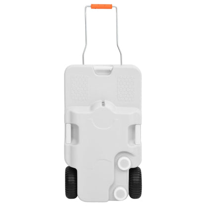 Achteraanzicht van de vidaXL 30 L watertank op wielen met handvat en wateruitlaten.