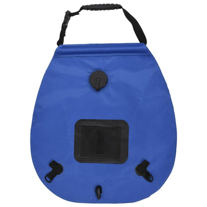 Detail van de vidaXL campingdouchezak in blauw, met vulopening en afvoerkraan.