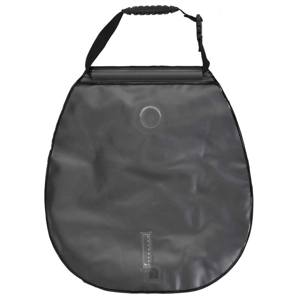 Zijaanzicht van de vidaXL campingdouchezak in blauw PVC met handvat.