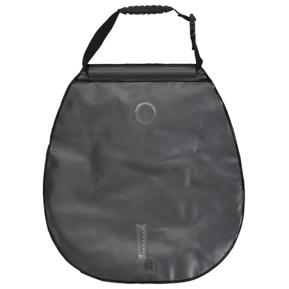 Zijaanzicht van de vidaXL campingdouchezak in blauw PVC met handvat.