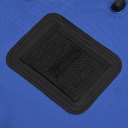 Detail van de vidaXL campingdouchezak met zwarte opbergnet en blauwe achtergrond.