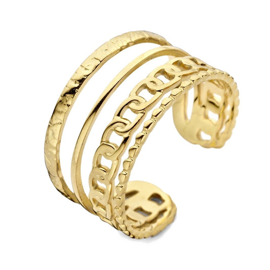 Gouden CO88 Collection ring met elegant en tijdloos ontwerp, drie verschillende texturen.