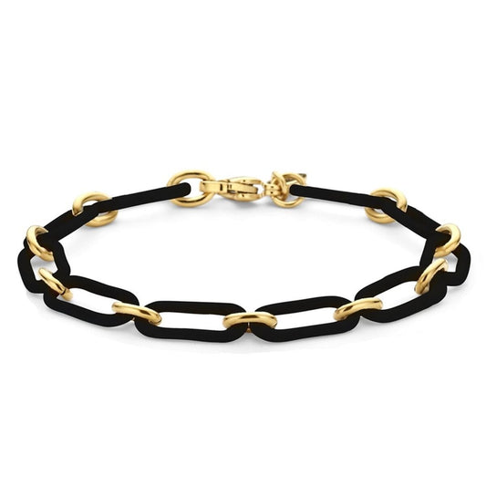 Zwarte CO88 Collection armband voor dames met elegante schakels en gouden details.