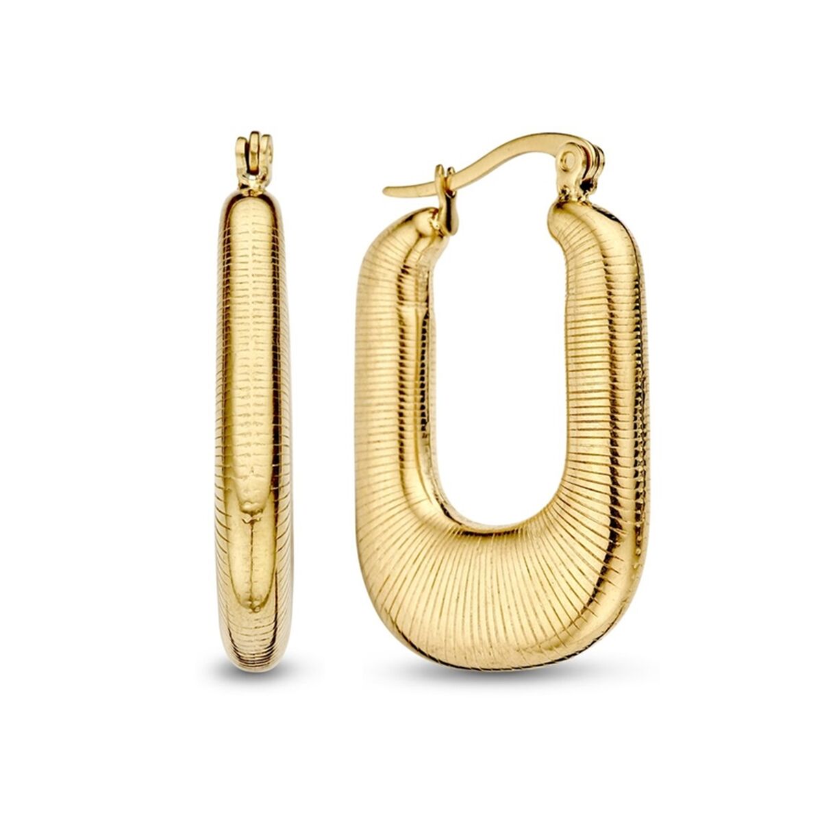 Gouden CO88 Collection oorbellen met elegante, geribbelde afwerking in een moderne vorm.