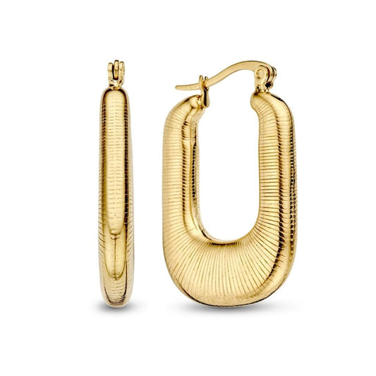 Gouden CO88 Collection oorbellen met elegante, geribbelde afwerking in een moderne vorm.
