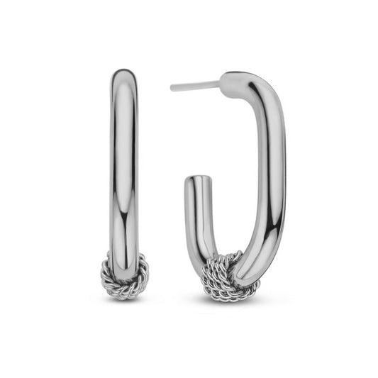 Zilverkleurige CO88 Collection oorbellen met elegante, gedraaide details.