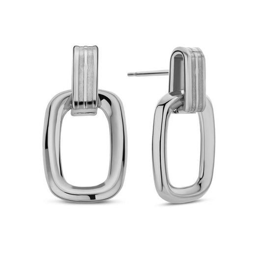 Zilverkleurige CO88 Collection oorbellen met een elegante, moderne rechthoekige vorm.