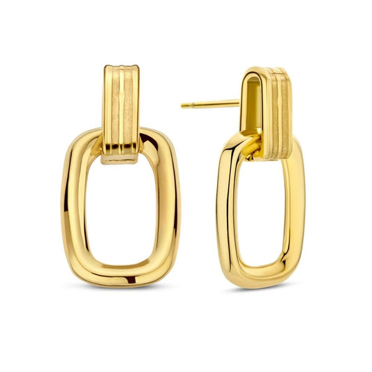 Gouden CO88 Collection oorbellen met elegante afwerking en unieke rechthoekige vorm.