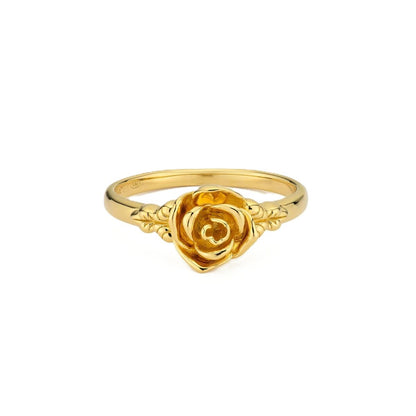 Elegant 24KAE ring voor dames met een gouden rozenontwerp.
