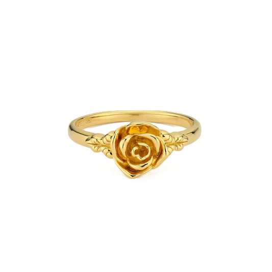 Elegant 24KAE ring voor dames met een gouden rozenontwerp.