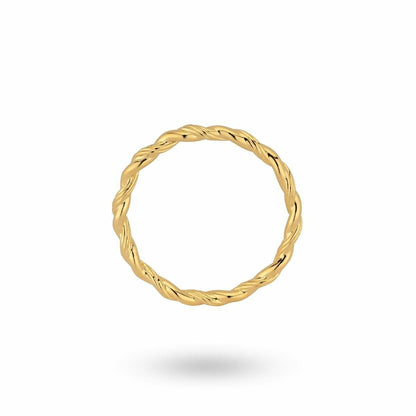 24KAE damesring in 14-karaats goud met een elegant gedraaid ontwerp.