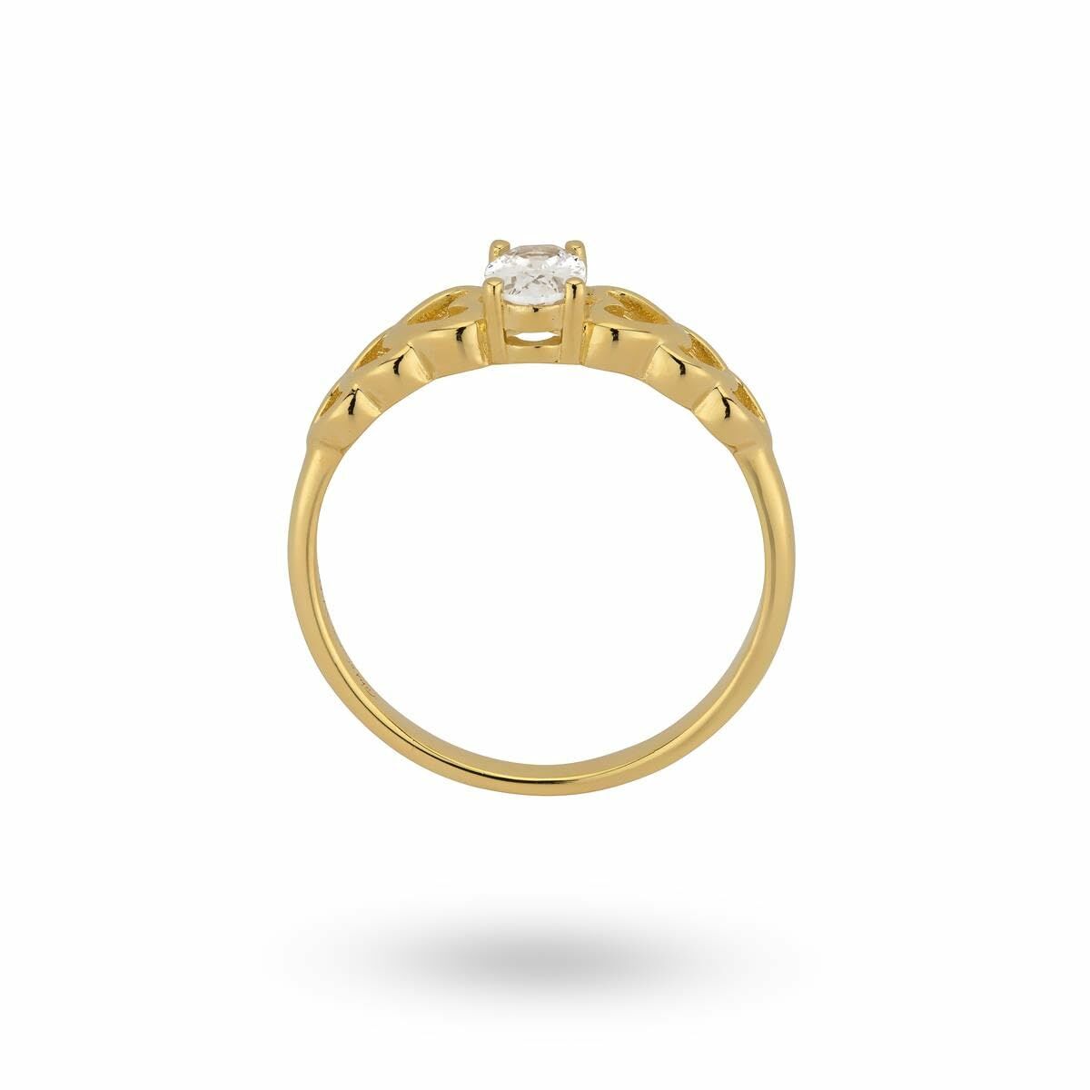24KAE gouden ring met een tijdloos ontwerp en een sprankelende steen aan de bovenkant.