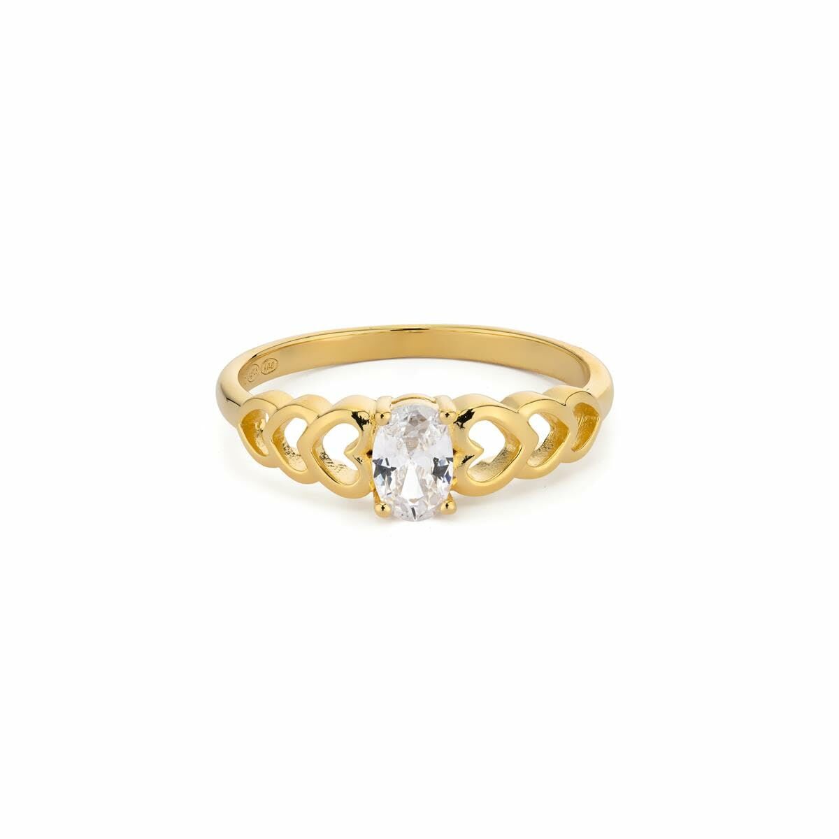 Gouden 24KAE ring met elegante ovalen steen en tijdloos design.