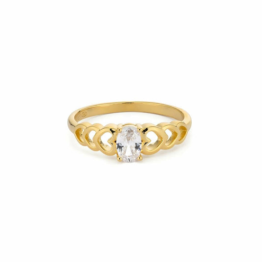 Gouden 24KAE ring met elegante ovalen steen en tijdloos design.