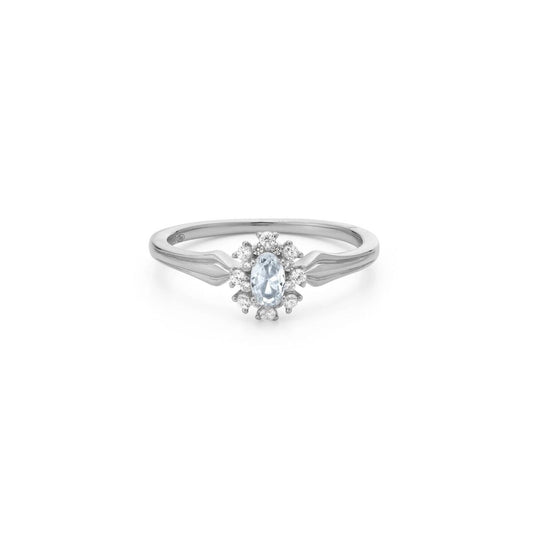 Zilverkleurige 24KAE ring voor dames met een elegante, verfijnde uitstraling en een centrale steen.