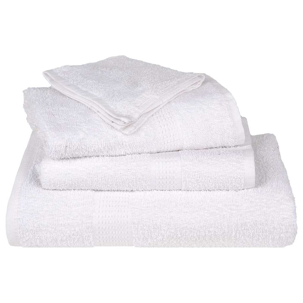 Detail van de vidaXL FROGN washandjes in wit, gestapeld met verschillende afmetingen.