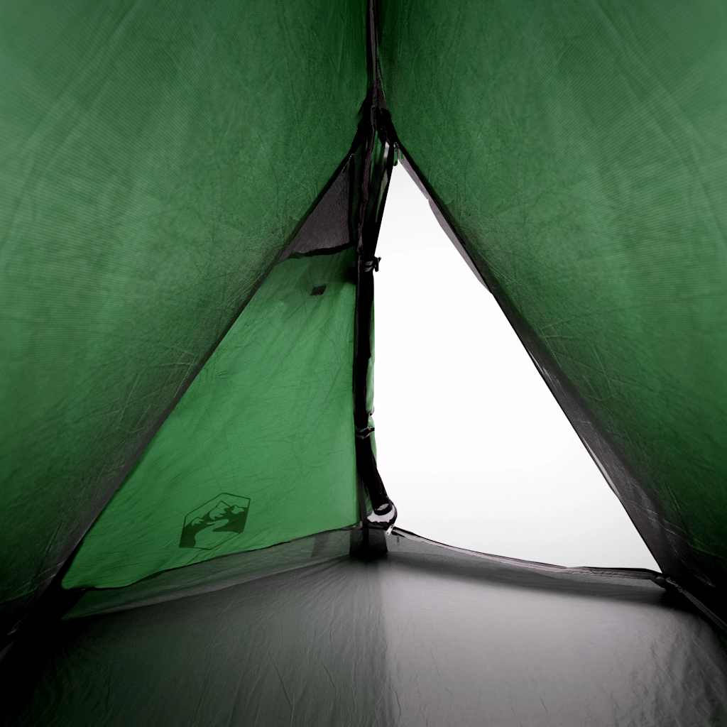 Detail van de binnenkant van de vidaXL koepeltent, met groene wanden en ventilatieopening.