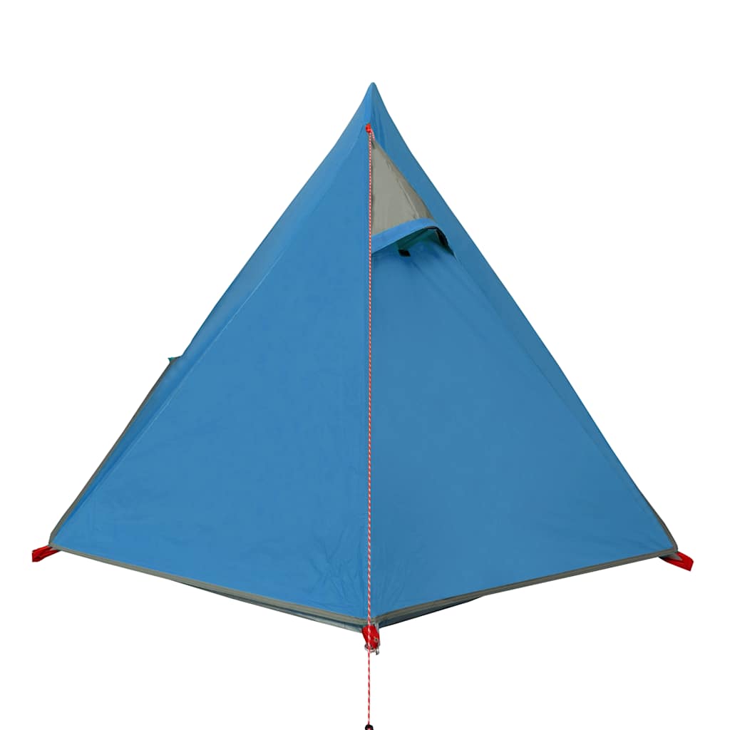 Detail van de blauwe vidaXL koepeltent met een scherp, puntig dak en ventilatieopening.