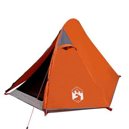 Detail van de vidaXL koepeltent in grijs en oranje, met open ingang.