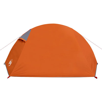 Zijaanzicht van de vidaXL koepeltent in oranje, met waterdichte buitenkant en ventilatierooster.
