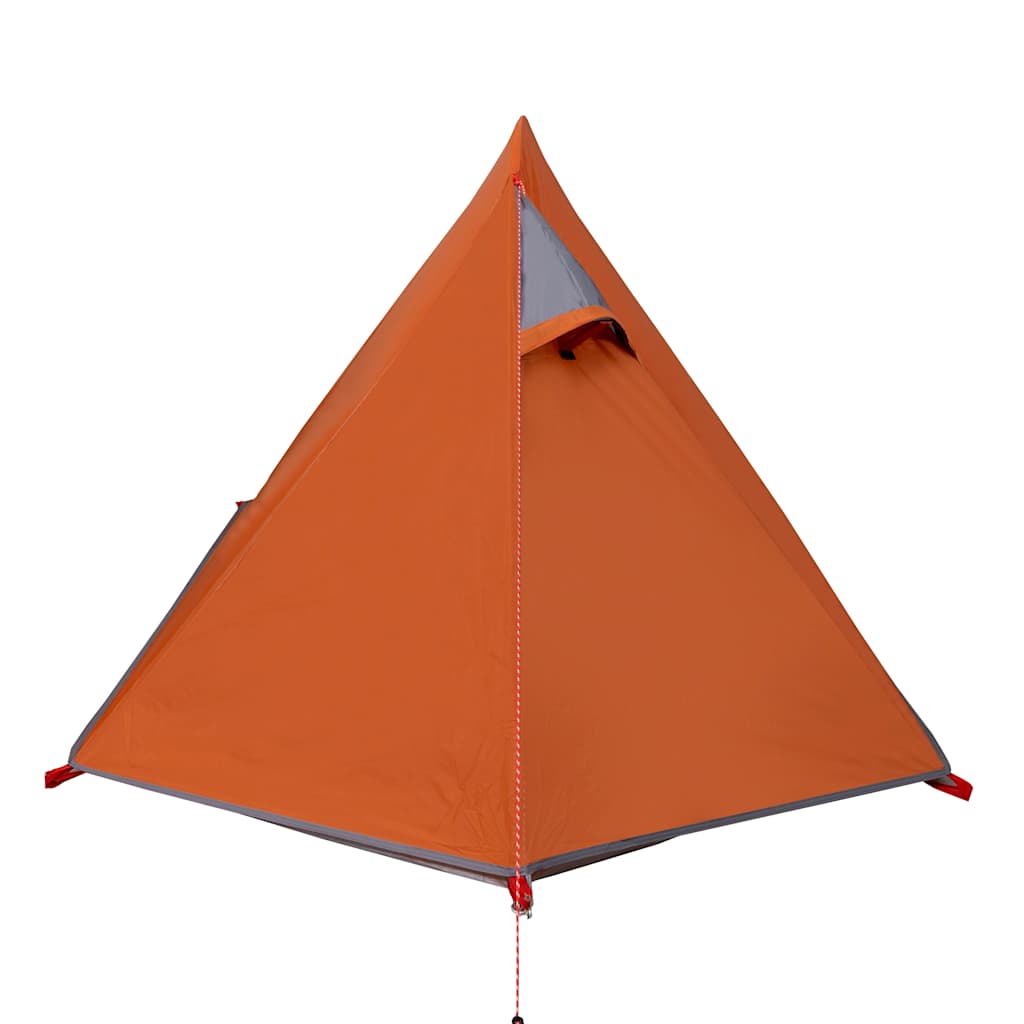 Detail van de grijs-oranje vidaXL koepeltent met ventilatierooster aan de zijkant.