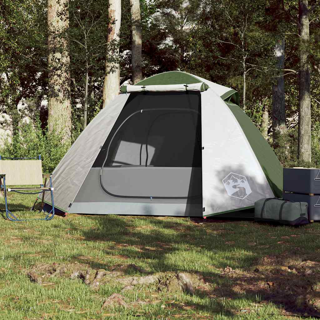 Detail van de vidaXL koepeltent in groen, zijaanzicht met open ingang en ventilatie.