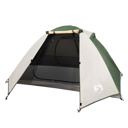 Detail van de vidaXL koepeltent in groen met open ingang en ventilatienet.