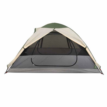 Detail van de vidaXL koepeltent met groene en beige kleuren, zijaanzicht met gaasopening.