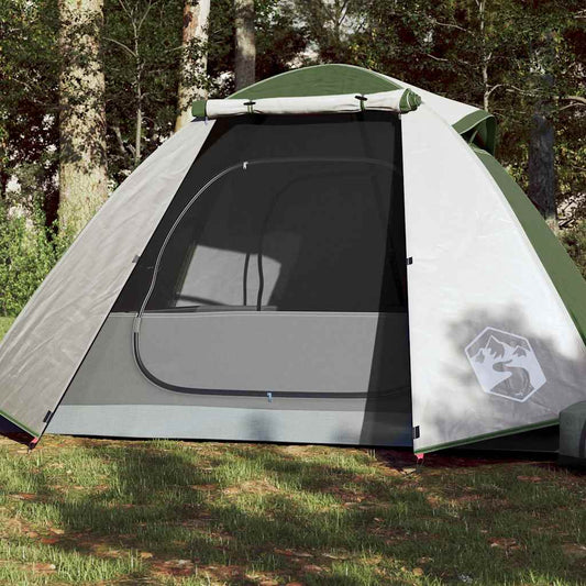 Groene vidaXL koepeltent voor 2 personen met waterdichte ingang en ventilatierooster.