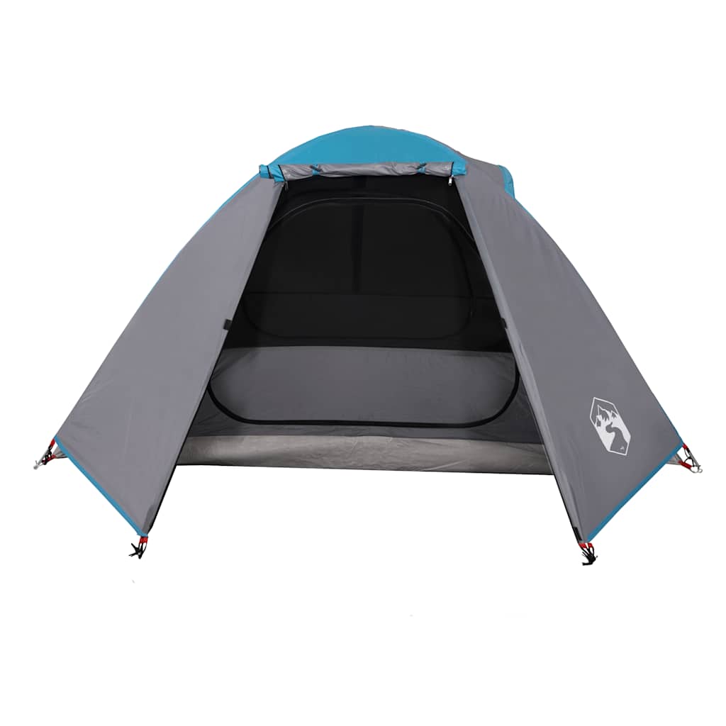 Zijaanzicht van de vidaXL koepeltent met waterdichte grijze en blauwe kleuren.