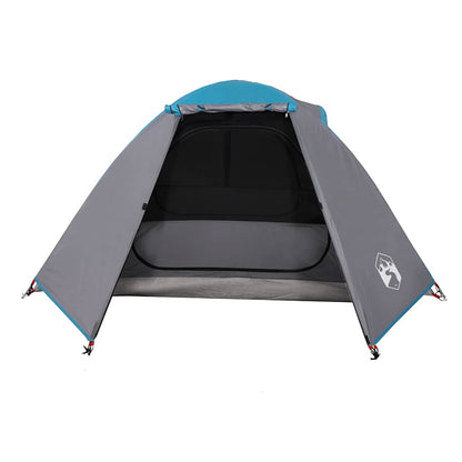Zijaanzicht van de vidaXL koepeltent met waterdichte grijze en blauwe kleuren.