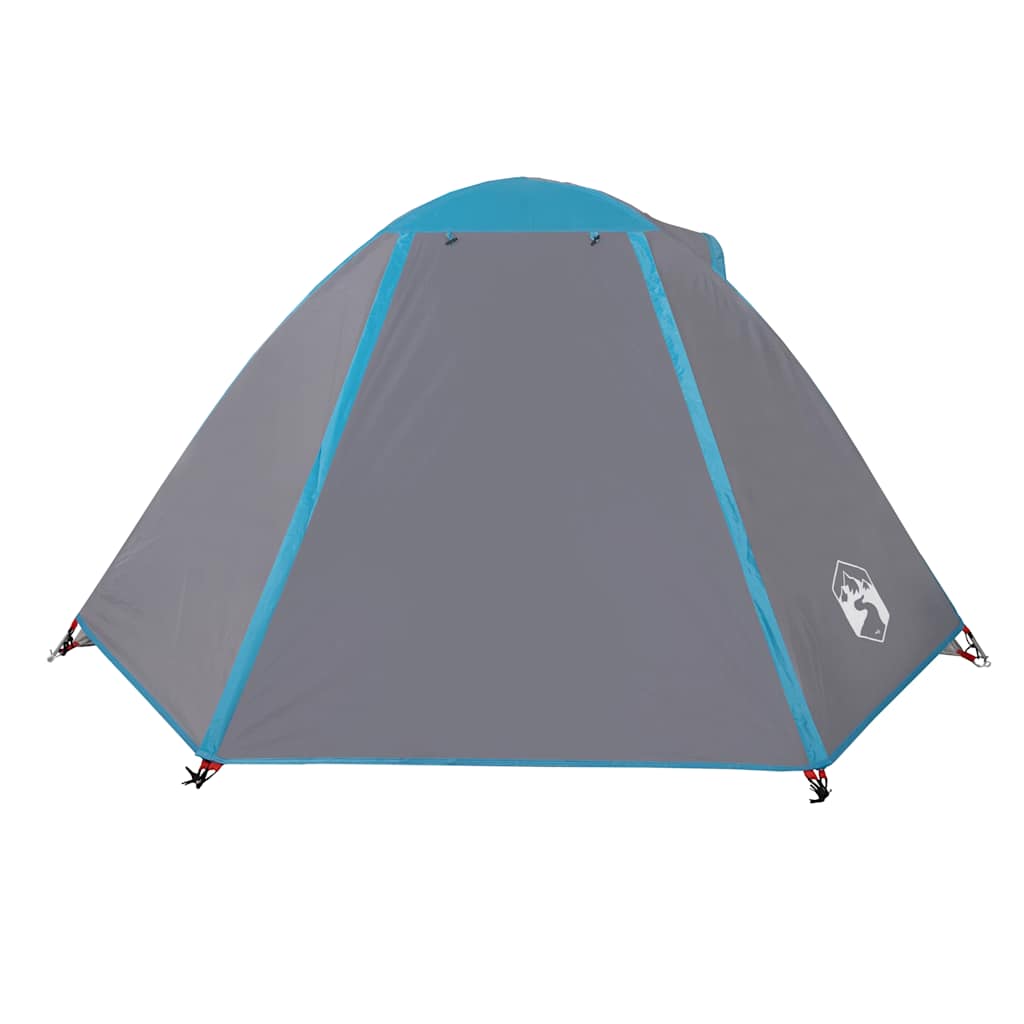Zijaanzicht van de vidaXL koepeltent in blauw en grijs, waterdicht ontwerp.