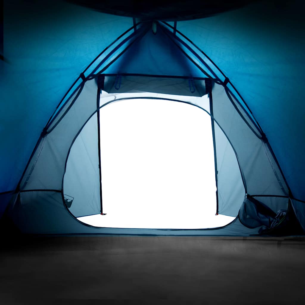 Detail van de blauwe vidaXL koepeltent met open ingang en goede ventilatie.