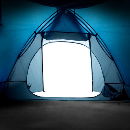 Detail van de blauwe vidaXL koepeltent met open ingang en goede ventilatie.