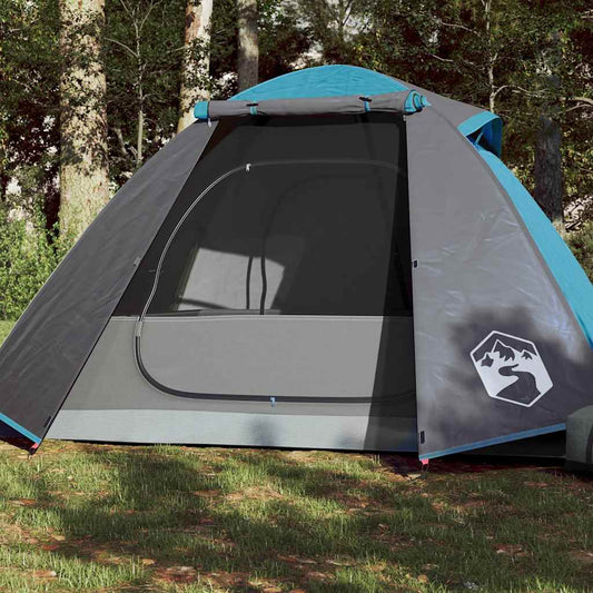 Blauwe vidaXL koepeltent voor 2 personen met waterdichte ingang en ventilatierooster.