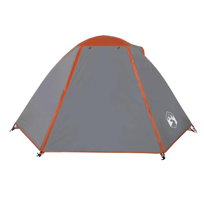 Zijaanzicht van de vidaXL koepeltent 2-persoons in waterdicht oranje en grijs.