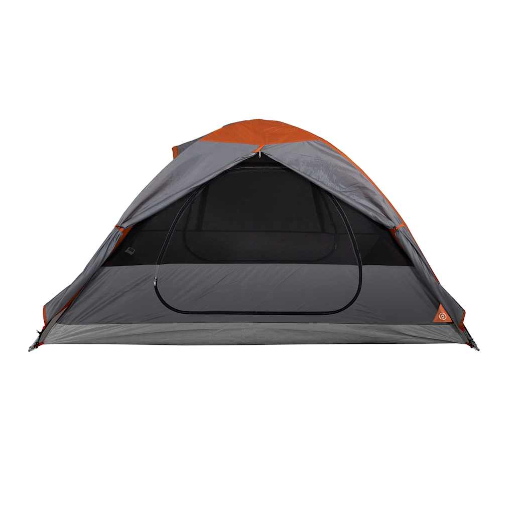 Zijaanzicht van de vidaXL koepeltent 2-persoons, met oranje en grijze kleurstelling.
